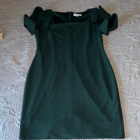 Badgley Mischka Belle Emerald Green Cocktail Dress Origami Sleeve Sheath Size 14 - Picture 11 of 16